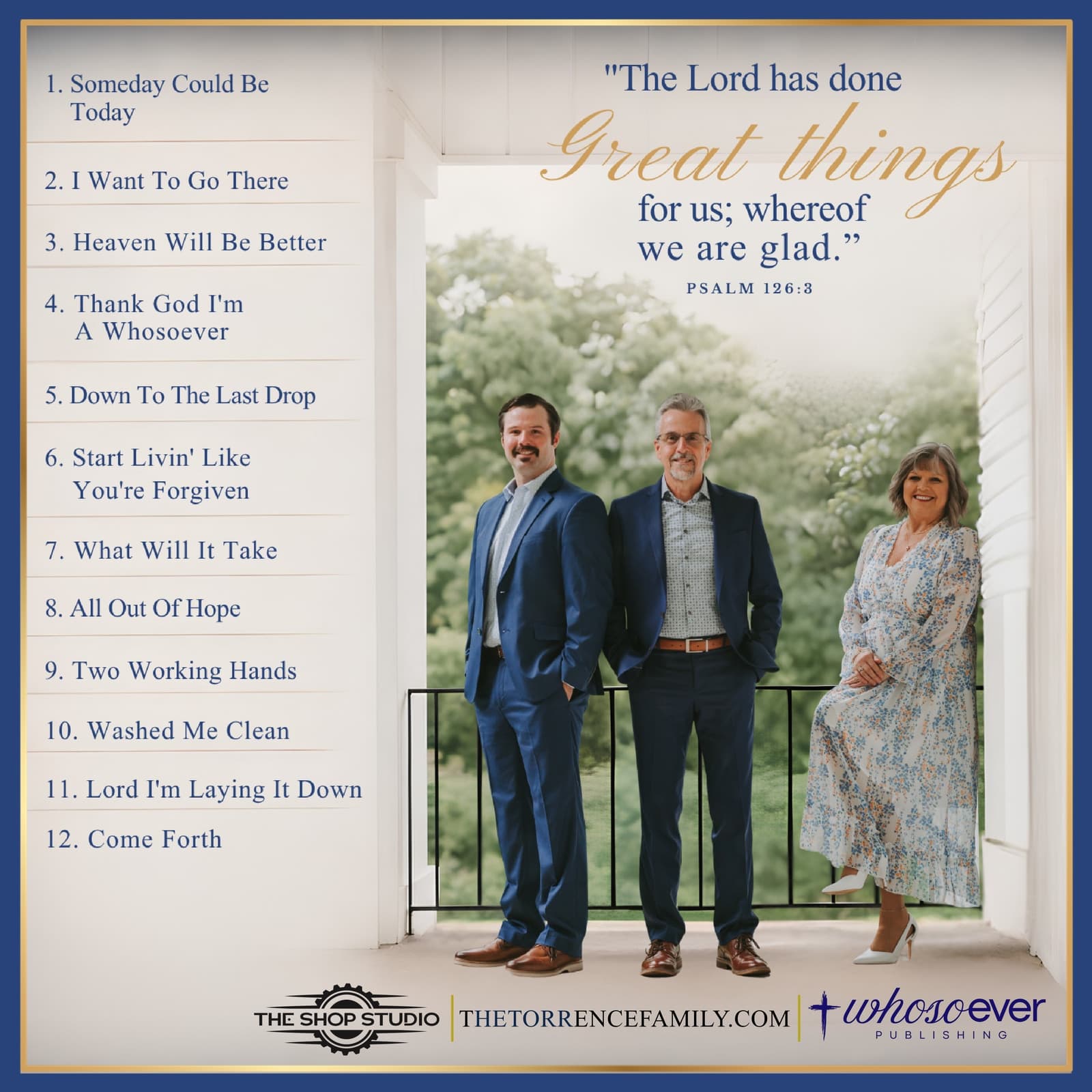 Back cover of Legacy, featuring the track list and Psalm 126:3